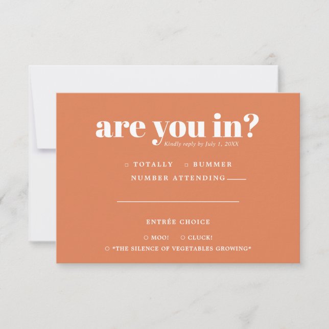Quirky Fun Wedding RSVP | 70s Typography Announcement (Front)