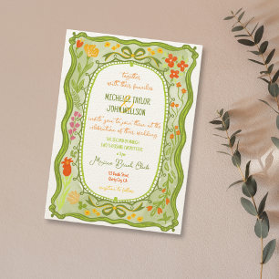 Quirky Fun Whimsical Floral Bow Doodle Hand Drawn  Invitation