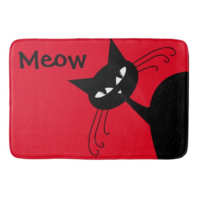 Quirky Funny Black Cat Feline Bathroom Mat (Front)
