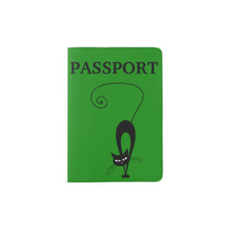 Quirky Funny Black Cat Feline Passport Holder