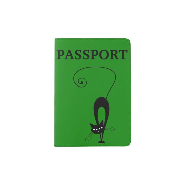 Quirky Funny Black Cat Feline Passport Holder (Front)