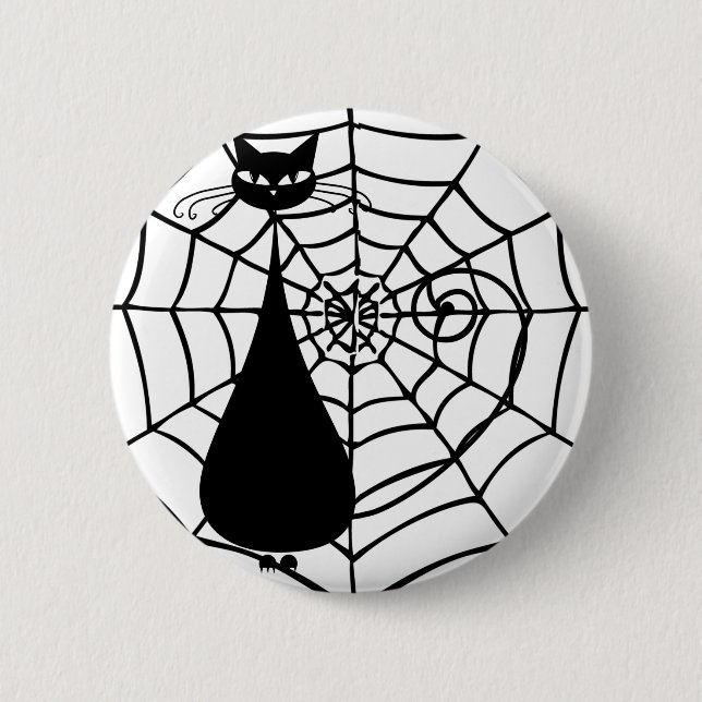 Quirky Funny Black Cat Feline Pinback Button (Front)