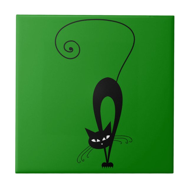 Quirky Funny Black Cat Feline Tile (Front)