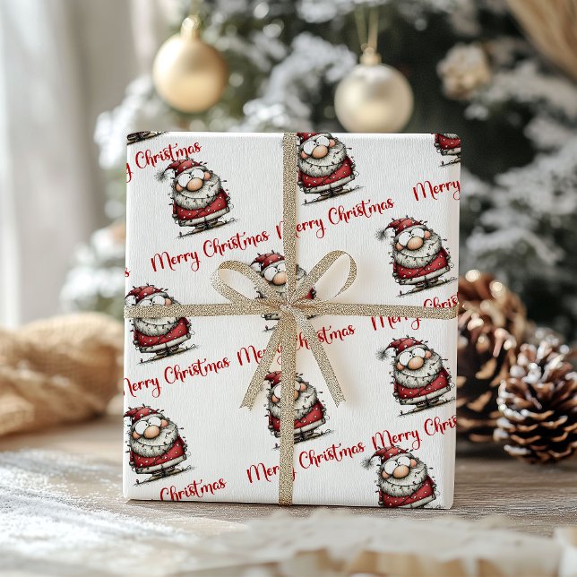 Quirky Funny Santa Cartoon Minimalist Wrapping  Paper (Quirky Funny Santa Cartoon Minimalist Wrapping Paper)