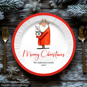 Quirky Funny Santa Claus Holiday Paper Plates