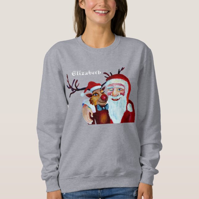 Quirky Funny Santa & Reindeer Christmas Humorous Sweatshirt (Front)