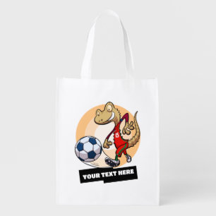 Quirky Gecko Add Your Text Soccer Player Cartoon Grocery Bag