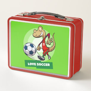 Quirky Gecko Love Soccer Funny Soccer Star Cartoon Metal Lunch Box