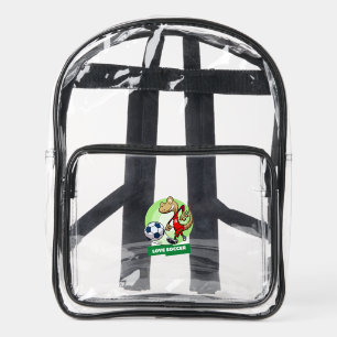Quirky Gecko Soccer Player Love Soccer Cartoon Clear Backpack