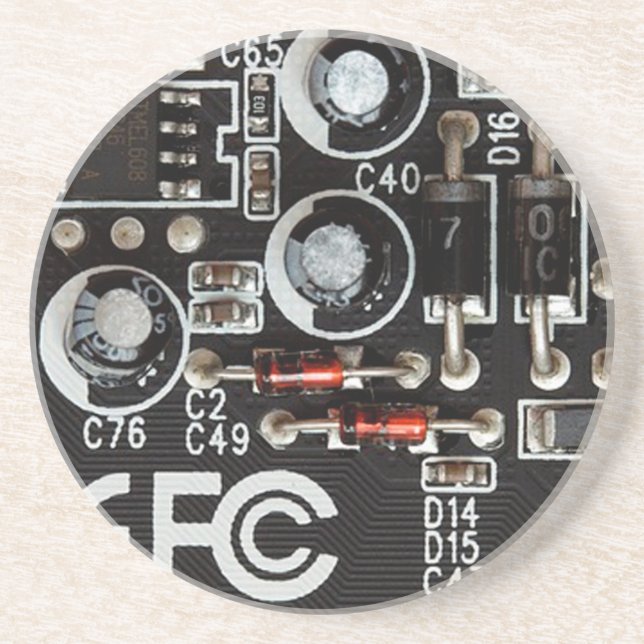 Quirky Geeks Circuit Board Graphic Sandstone Coaster (Front)