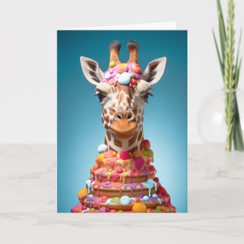 Quirky Giraffe Cake Cute Funny Animal Birthday Card