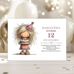 Quirky Girl Birthday Invite Dusty Pink Printable