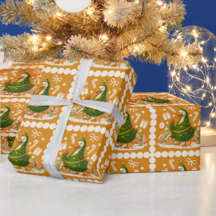 Quirky Goose Christmas Tree Funny Holiday Wrapping Paper