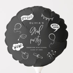 Quirky Graduation Doodle Grad Party Black Balloon