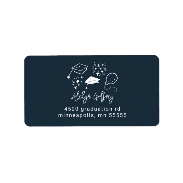 Quirky Graduation Icons Navy Blue Return Address Label (Front)
