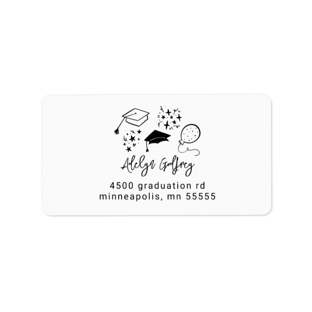 Quirky Graduation Icons White Return Address Label (Front)