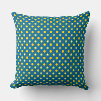 Quirky Green Yellow Polka Dots on Dark Blue Throw Pillow