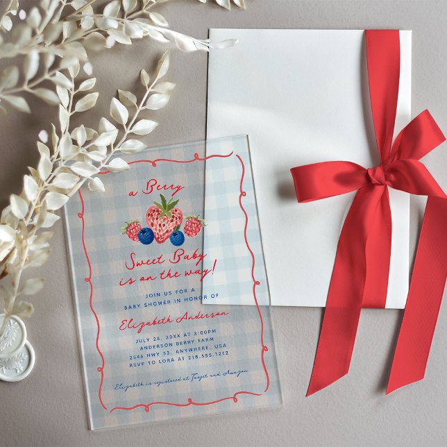 Quirky Hand Drawn Berry Sweet Baby Shower Acrylic Invitations (Quirky Hand Drawn Berry Sweet Baby Shower Acrylic Invitations)