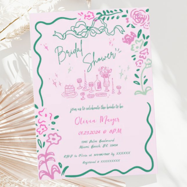 Quirky Hand Drawn Bow Scribble Wavy Bridal Shower Invitation (Creator Uploaded)
