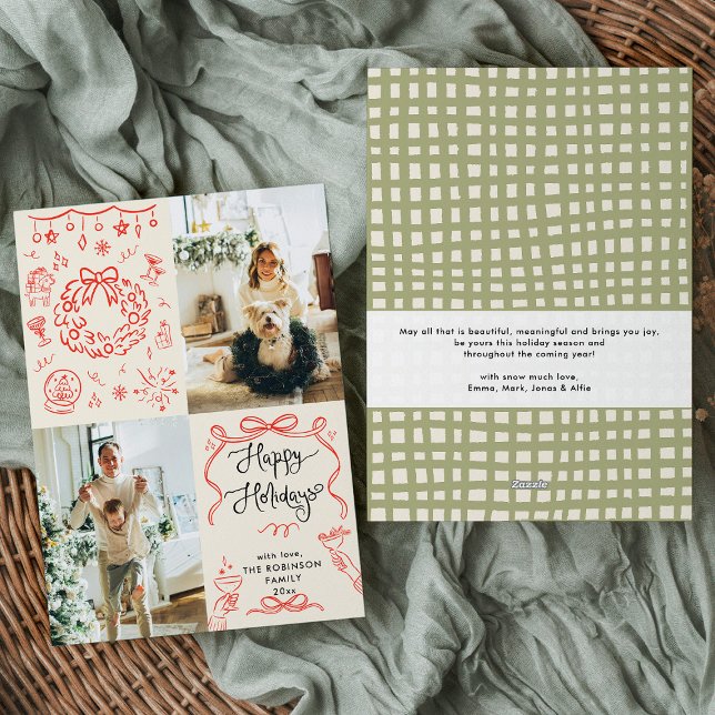 Quirky Hand Drawn Bows Boho Merry Christmas Photo Holiday Card (Creator Uploaded)