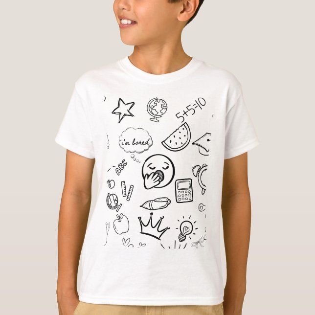 Quirky Hand Drawn Doodle Pattern T-Shirt (Front)