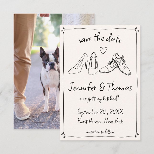 Quirky Hand Drawn Doodle Shoes Photo Wedding Save The Date (Front/Back)