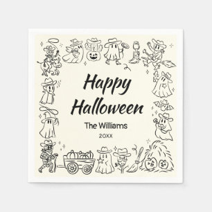 Quirky Hand Drawn Doodles Cowboy Happy Halloween Napkins