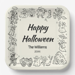 Quirky Hand Drawn Doodles Happy Halloween Paper Plates