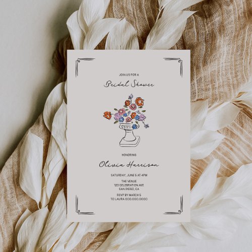 Quirky Hand Drawn Floral Urn Bridal Shower Invitation