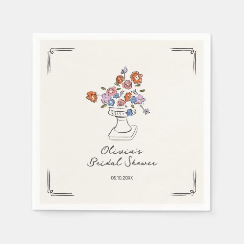 Quirky Hand Drawn Floral Urn Bridal Shower Napkins