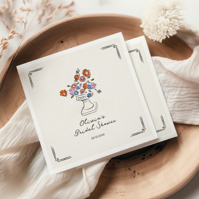 Quirky Hand Drawn Floral Urn Bridal Shower Napkins (Creator Uploaded)