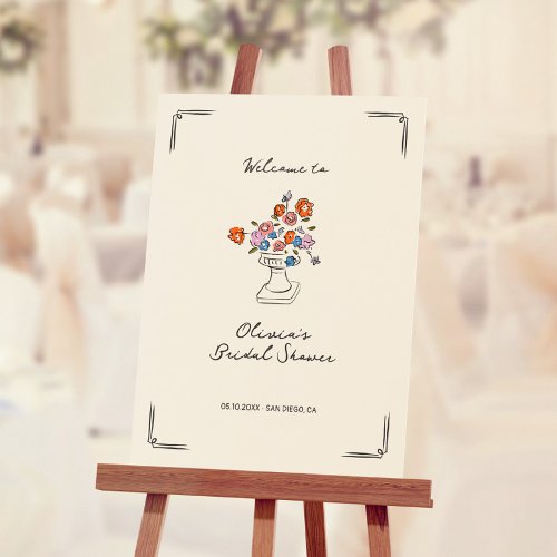 Quirky Hand Drawn Floral Urn Bridal Shower Welcome Foam Board