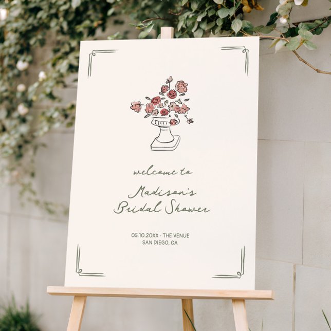 Quirky Hand Drawn Floral Urn Bridal Shower Welcome Foam Board (Creator Uploaded)