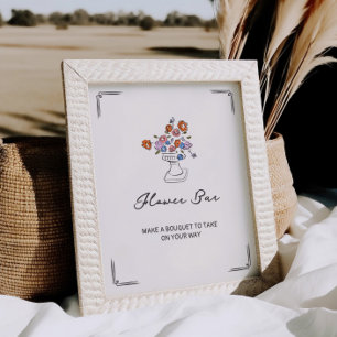 Quirky Hand Drawn Floral Urn Flower Bar Poster