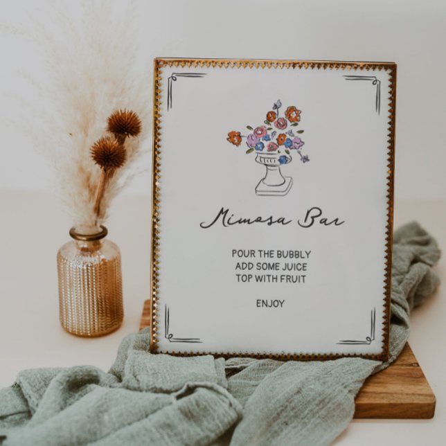 Quirky Hand Drawn Floral Urn Mimosa Bar Poster (Creator Uploaded)