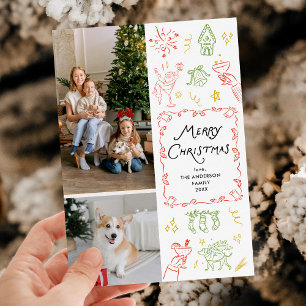 Quirky Hand Drawn Icons Merry Christmas 2 Photo Holiday Card