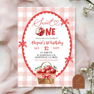 Quirky Hand Drawn Illustration Apple 1st Birthday Invitation