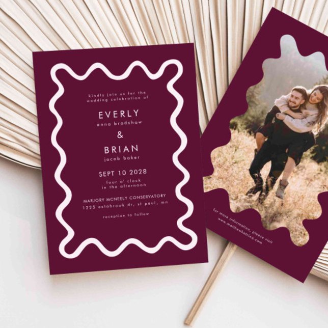 Quirky Hand Drawn Line Cranberry Wedding Invitation (Creator Uploaded)