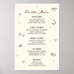 Quirky Hand Drawn Maroon Menu Poster