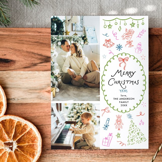 Quirky Hand Drawn Merry Christmas 2 Photo  Holiday Card (Creator Uploaded)
