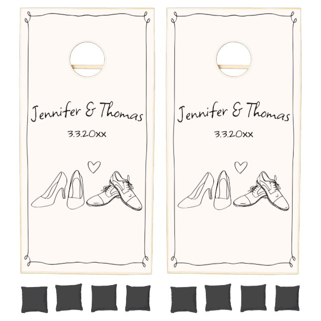 Quirky Hand Drawn Shoes Doodle Wedding Cornhole Set (Set)