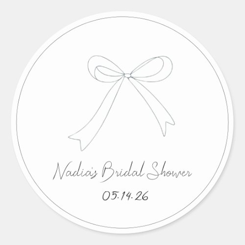 Quirky Hand Drawn Sketch Style Bow Bridal Shower  Classic Round Sticker