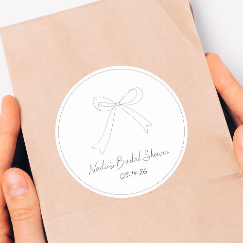 Quirky Hand Drawn Sketch Style Bow Bridal Shower  Classic Round Sticker