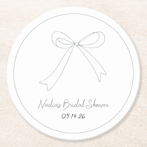 Quirky Hand Drawn Sketch Style Bow Bridal Shower  Round Paper Coaster