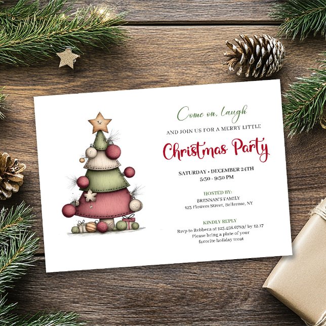 Quirky hand drawn tree festive holiday invitation (Quirky hand drawn tree festive holiday invitation)