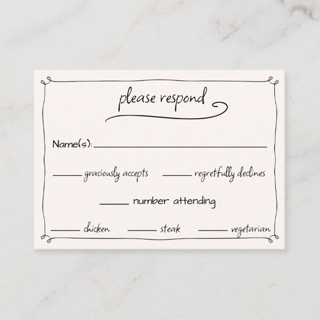 Quirky Hand Drawn Wedding Shoes RSVP & Meal Choice Enclosure Card (Front)