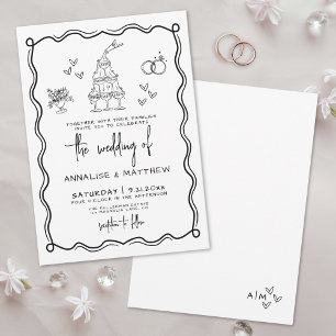 Quirky Hand Drawn Whimsical Wedding Invitation