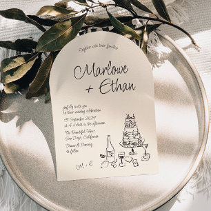 Quirky Handwritten Illustrated Arch Wedding Invitation
