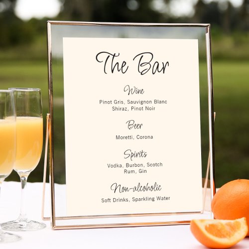 Quirky Handwritten Wedding Bar Menu Poster