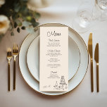 Quirky Handwritten Wedding Menu<br><div class="desc">Quirky and whimsical wedding menu card. This menu card features a beautiful handwritten font in a fun and playful style and has fully customizable text. On the bottom of the menu is a hand drawn illustration of a wedding cake as well as a monogram of the couple. The menu comes...</div>